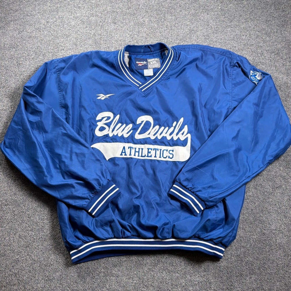 Reebok Duke Blue Devils Windbreaker Men XXL Blue V-Neck Pullover Athletics
